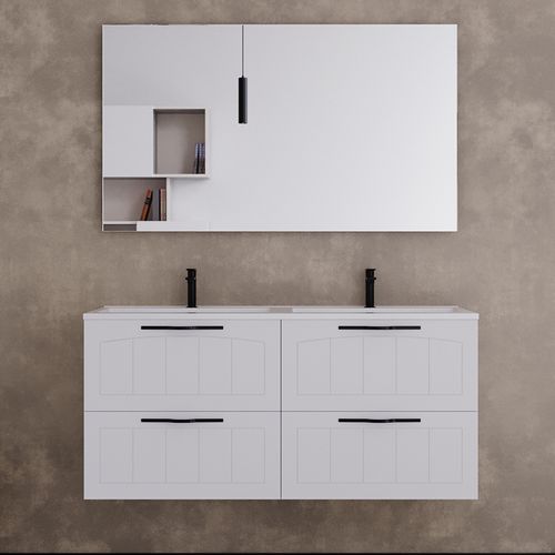 Meuble De Salle De Bain 120cm Simple Vasque - 2 Tiroirs - Blanc - Pia