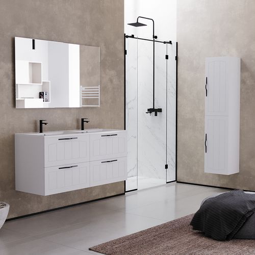 Meuble De Salle De Bain 120cm Simple Vasque - 2 Tiroirs - Blanc - Pia