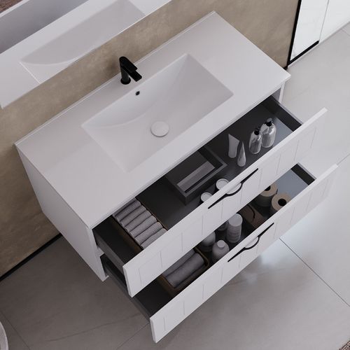 Meuble De Salle De Bain 120cm Double Vasque - 4 Tiroirs - Sans Miroir - Blanc - Pia