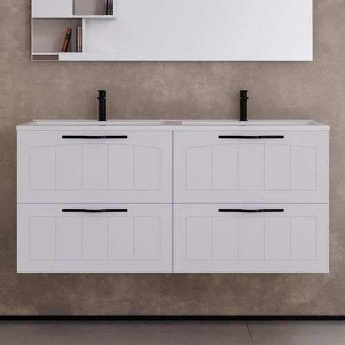 Meuble De Salle De Bain 120cm Simple Vasque - 4 Tiroirs - Sans Miroir - Blanc - Pia