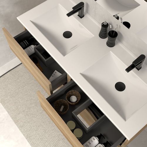 Meuble De Salle De Bain 140cm Double Vasque - 4 Tiroirs - Blanc - Luna