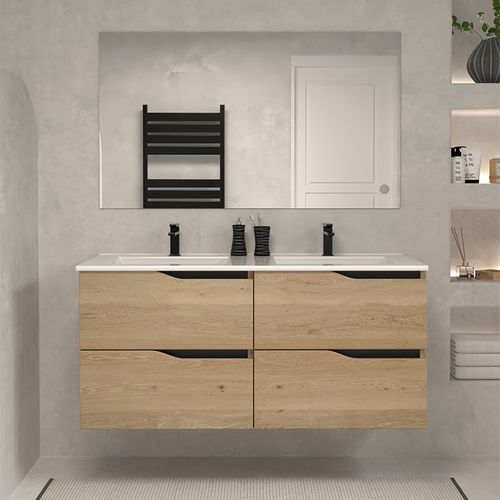 Meuble De Salle De Bain 140cm Double Vasque - 4 Tiroirs - Blanc - Luna