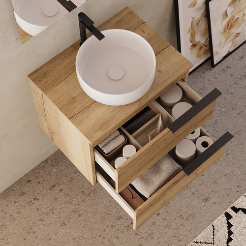 Meuble De Salle De Bain 60cm Avec Cuve - 2 Tiroirs - Sans Miroir - Roble (chêne Clair) - King