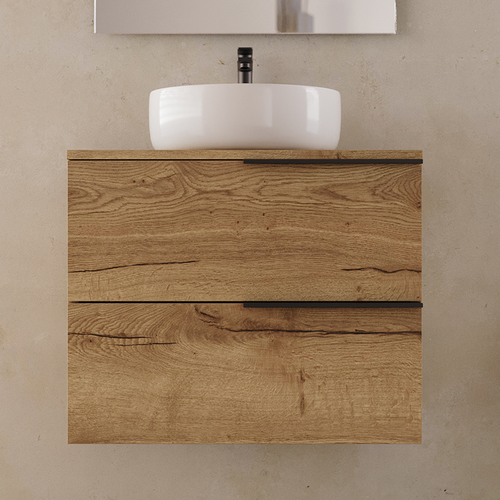 Meuble De Salle De Bain 60cm Avec Cuve - 2 Tiroirs - Sans Miroir - Roble (chêne Clair) - King