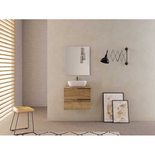 Meuble De Salle De Bain 60cm Avec Cuve - 2 Tiroirs - Sans Miroir - Roble (chêne Clair) - King