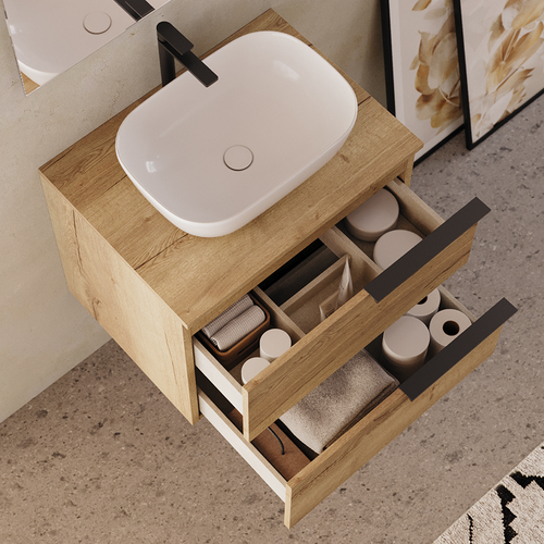 Meuble De Salle De Bain 60cm Avec Cuve - 2 Tiroirs - Sans Miroir - Roble (chêne Clair) - King