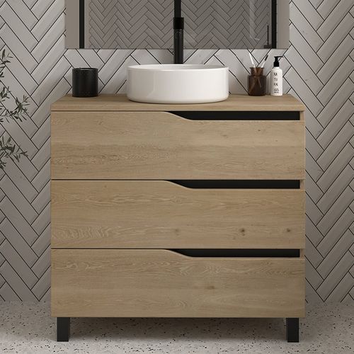 Meuble De Salle De Bain 70cm Avec Plateau Et Vasque à Poser - 3 Tiroirs - Madera Miel