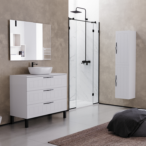 Meuble De Salle De Bain 90cm Avec Plateau Et Vasque à Poser Ovale - 3 Tiroirs - Blanc - Cala