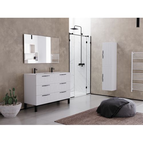 Meuble De Salle De Bain 140cm Double Vasque - 6 Tiroirs - Sans Miroir - Blanc - Cala