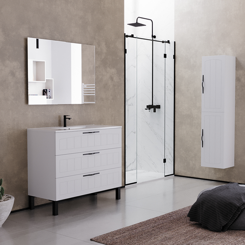 Meuble De Salle De Bain 90cm Simple Vasque - 3 Tiroirs - Sans Miroir - Blanc - Cala