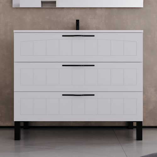 Meuble De Salle De Bain 100cm Simple Vasque - 3 Tiroirs - Blanc - Cala