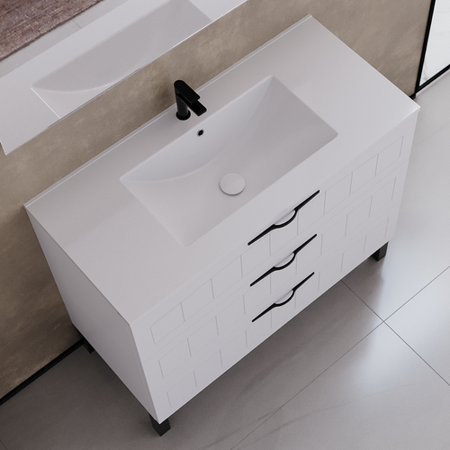 Meuble De Salle De Bain 100cm Simple Vasque - 3 Tiroirs - Blanc - Cala