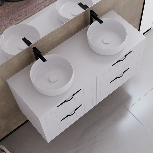 Meuble De Salle De Bain 120cm Avec Plateau Et  Vasque Ronde - 2 Tiroirs - Sans Miroir - Pia