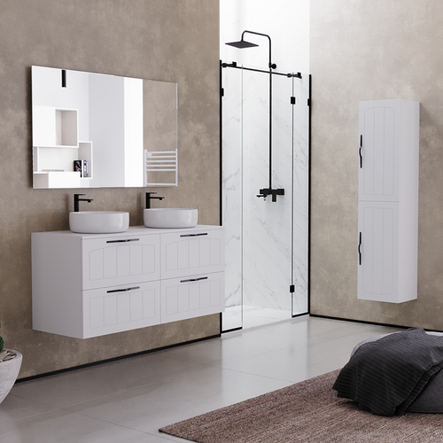 Meuble De Salle De Bain 120cm Avec Plateau Et  Vasque Ronde - 2 Tiroirs - Sans Miroir - Pia