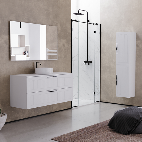 Meuble De Salle De Bain 120cm Avec Plateau Et Une Cuve Ronde - 2 Tiroirs - Blanc - Pia