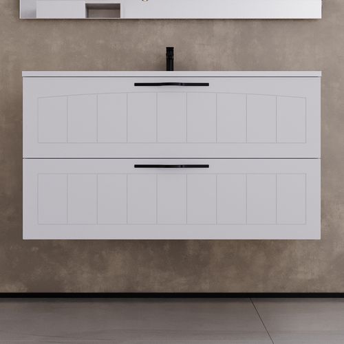 Meuble De Salle De Bain 90cm Simple Vasque - 2 Tiroirs - Blanc - Pia