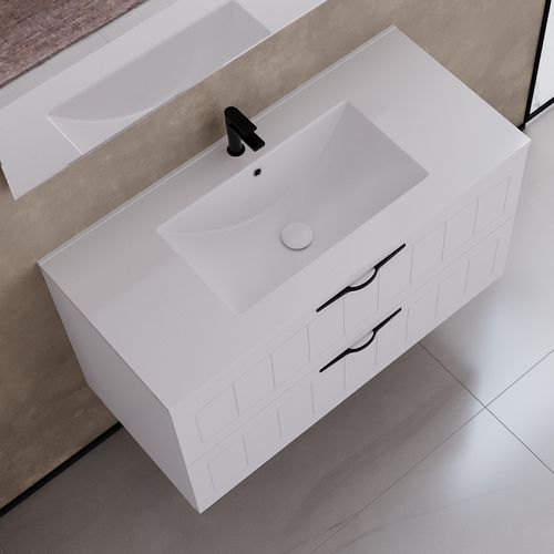 Meuble De Salle De Bain 90cm Simple Vasque - 2 Tiroirs - Blanc - Pia