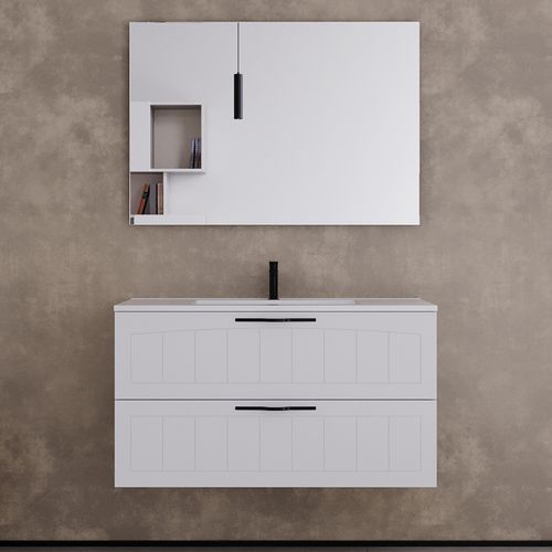 Meuble De Salle De Bain 90cm Simple Vasque - 2 Tiroirs - Blanc - Pia