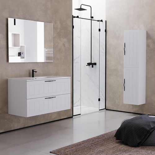 Meuble De Salle De Bain 90cm Simple Vasque - 2 Tiroirs - Blanc - Pia