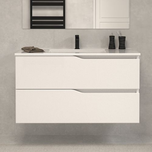 Meuble De Salle De Bain 90cm Simple Vasque - 2 Tiroirs - Blanc - Luna
