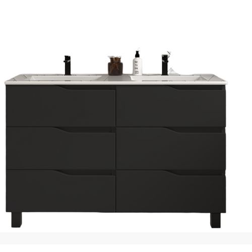 Meuble De Salle De Bain 120cm Double Vasque - 6 Tiroirs - Noir - Mata