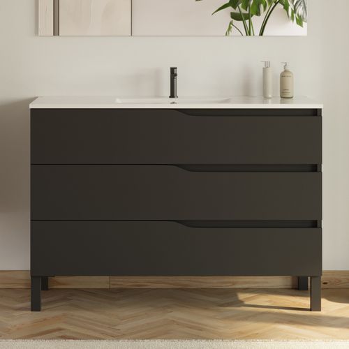Meuble De Salle De Bain 120cm Simple Vasque - Sans Miroir - 3 Tiroirs - Noir - Mata