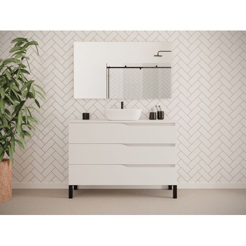 Meuble De Salle De Bain 120cm Avec Plateau Et Vasque à Poser Zeus - 3 Tiroirs - Blanc - Mata