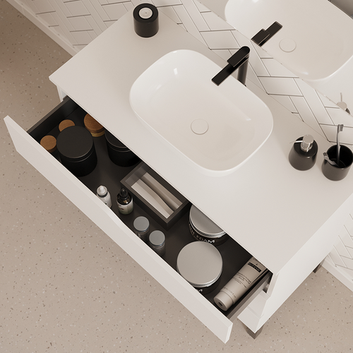 Meuble De Salle De Bain 90cm Avec Plateau Et Cuve - 3 Tiroirs - Sans Miroir - Blanc - Mata