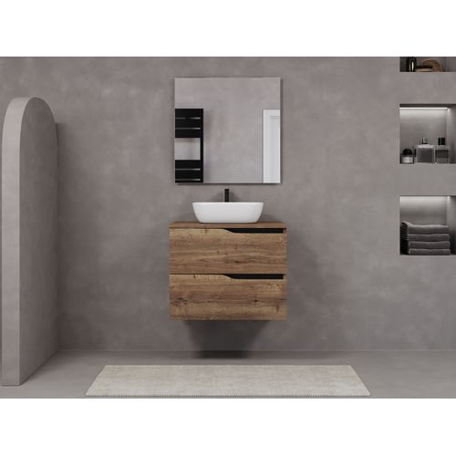 Meuble De Salle De Bain 70cm Avec Plateau Et Cuve - 2 Tiroirs - Tabaco - Luna