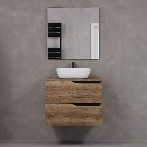 Meuble De Salle De Bain 70cm Avec Plateau Et Cuve - 2 Tiroirs - Tabaco - Luna