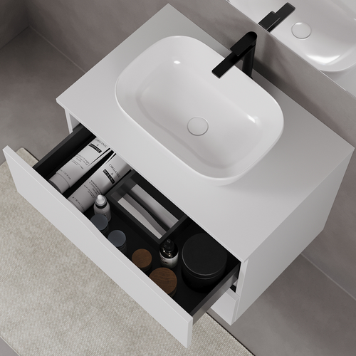 Meuble De Salle De Bain 70cm Avec Plateau Et Cuve - 2 Tiroirs - Blanc - Luna