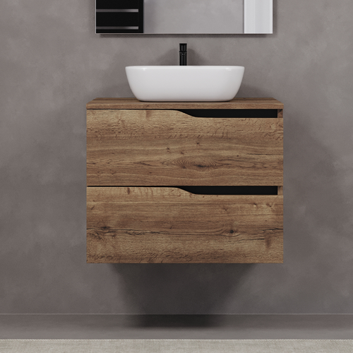Meuble De Salle De Bain 70cm Avec Plateau Et Cuve - Sans Miroir - Tabaco - Luna