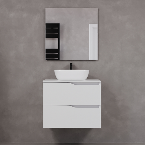 Meuble De Salle De Bain 60cm Avec Plateau Et Cuve - 2 Tiroirs - Blanc - Luna