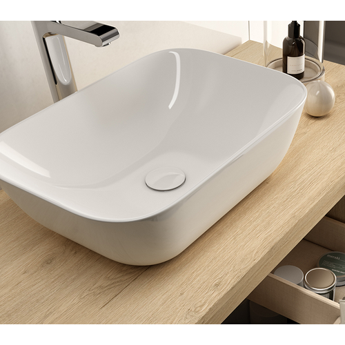 Meuble De Salle De Bain 60cm Avec Plateau Et Cuve - 2 Tiroirs - Sans Miroir - Blanc - Luna