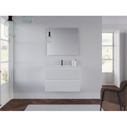 Meuble De Salle De Bain 60cm Avec Simple Vasque - 2 Tiroirs - Blanc - Ribera