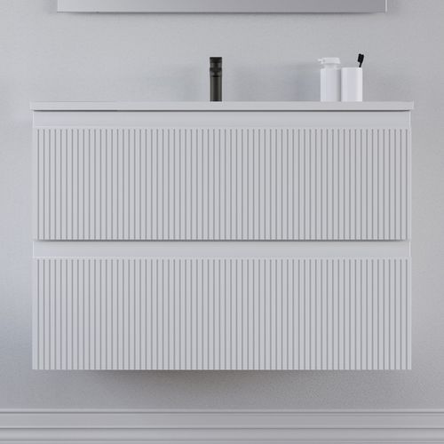 Meuble De Salle De Bain 60cm Avec Simple Vasque - 2 Tiroirs - Blanc - Ribera
