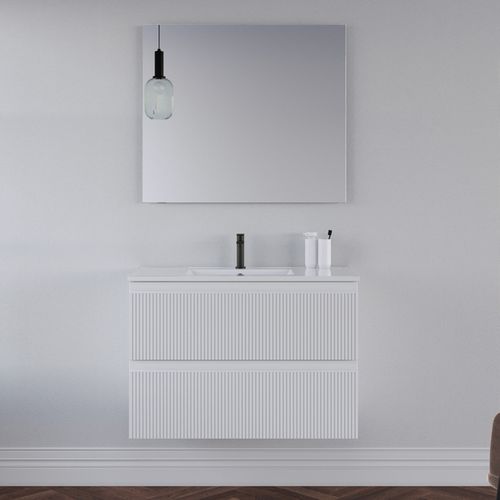 Meuble De Salle De Bain 60cm Avec Simple Vasque - 2 Tiroirs - Blanc - Ribera