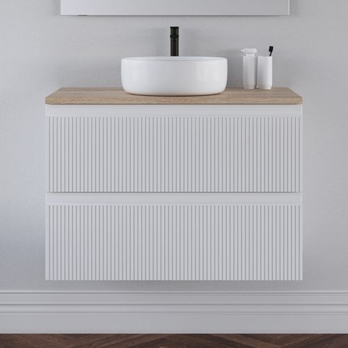 Meuble De Salle De Bain 80cm Avec Plateau Cambrian Et Cuve - 2 Tiroirs - Blanc - Ribera
