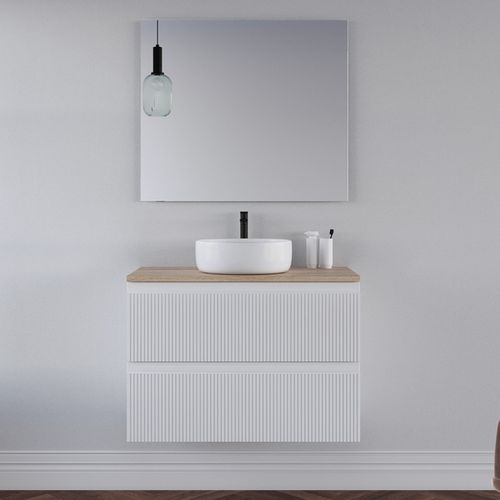 Meuble De Salle De Bain 80cm Avec Plateau Cambrian Et Cuve - 2 Tiroirs - Blanc - Ribera