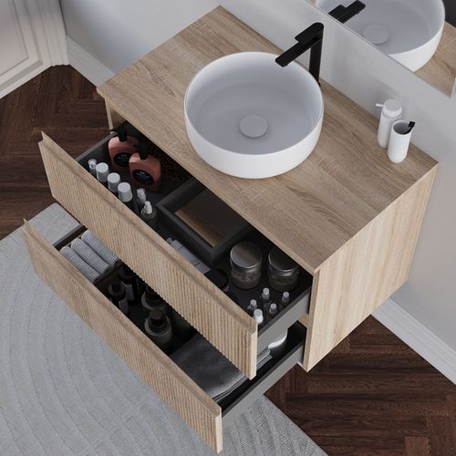 Meuble De Salle De Bain 80cm Avec Plateau Et Cuve - Sans Miroir - 2 Tiroirs - Cambrian - Ribera