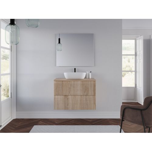Meuble De Salle De Bain 80cm Avec Plateau Cambrian Et Cuve - 2 Tiroirs - Blanc - Ribera
