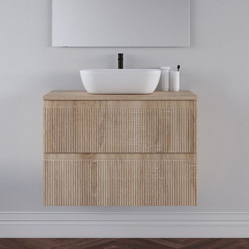 Meuble De Salle De Bain 80cm Avec Plateau Cambrian Et Cuve - 2 Tiroirs - Blanc - Ribera