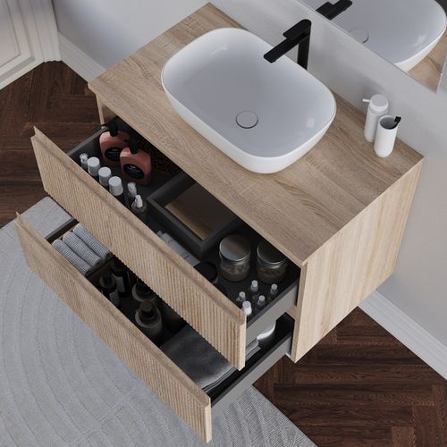 Meuble De Salle De Bain 80cm Avec Plateau Cambrian Et Cuve - 2 Tiroirs - Blanc - Ribera