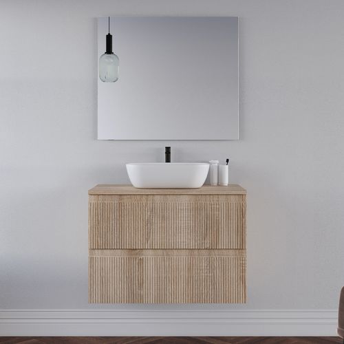 Meuble De Salle De Bain 80cm Avec Plateau Cambrian Et Cuve - 2 Tiroirs - Blanc - Ribera