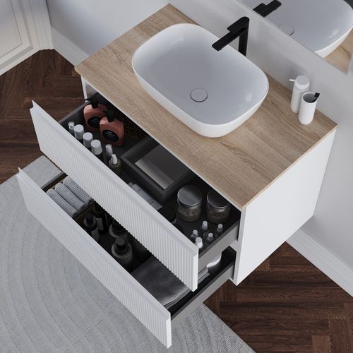 Meuble De Salle De Bain 80cm Avec Plateau Et Cuve - Sans Miroir - 2 Tiroirs - Cambrian - Ribera