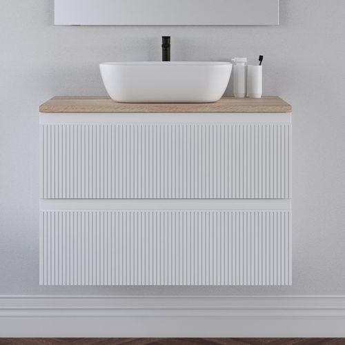 Meuble De Salle De Bain 80cm Avec Plateau Et Cuve - Sans Miroir - 2 Tiroirs - Cambrian - Ribera