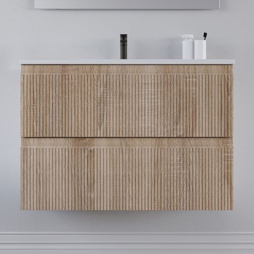 Meuble De Salle De Bain 80cm Avec Simple Vasque - Sans Miroir - 2 Tiroirs - Cambrian - Ribera