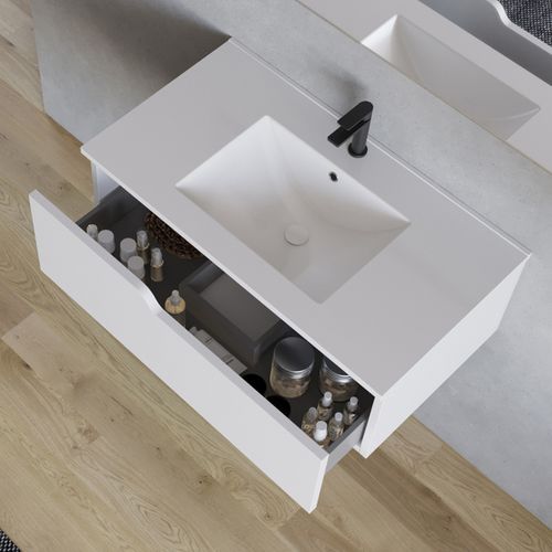 Meuble De Salle De Bain 80cm Avec Simple Vasque - 1 Tiroir - Blanc - Cadix
