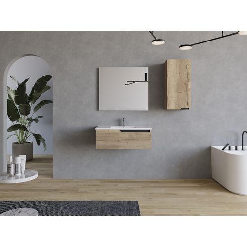 Meuble De Salle De Bain 80cm Avec Simple Vasque - 1 Tiroir - Miel (chêne Clair) - Cadix