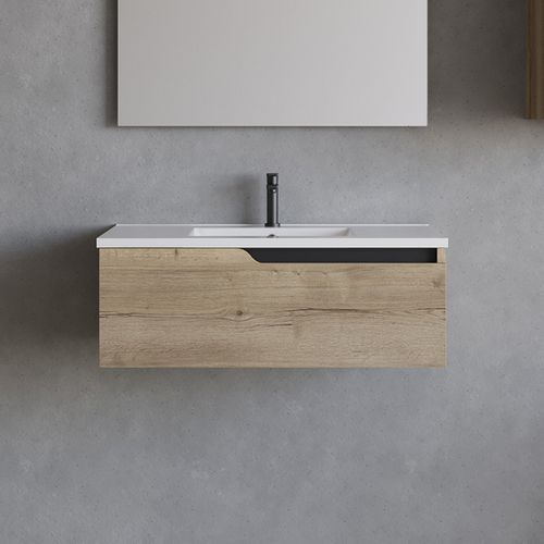 Meuble De Salle De Bain 80cm Avec Simple Vasque - 1 Tiroir - Miel (chêne Clair) - Cadix